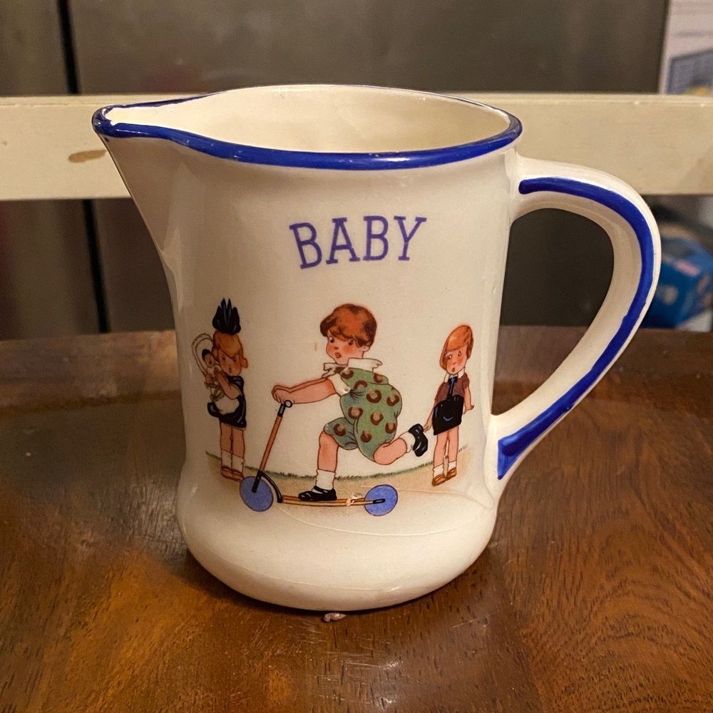 Vintage Cream Pitcher with Blue Trim